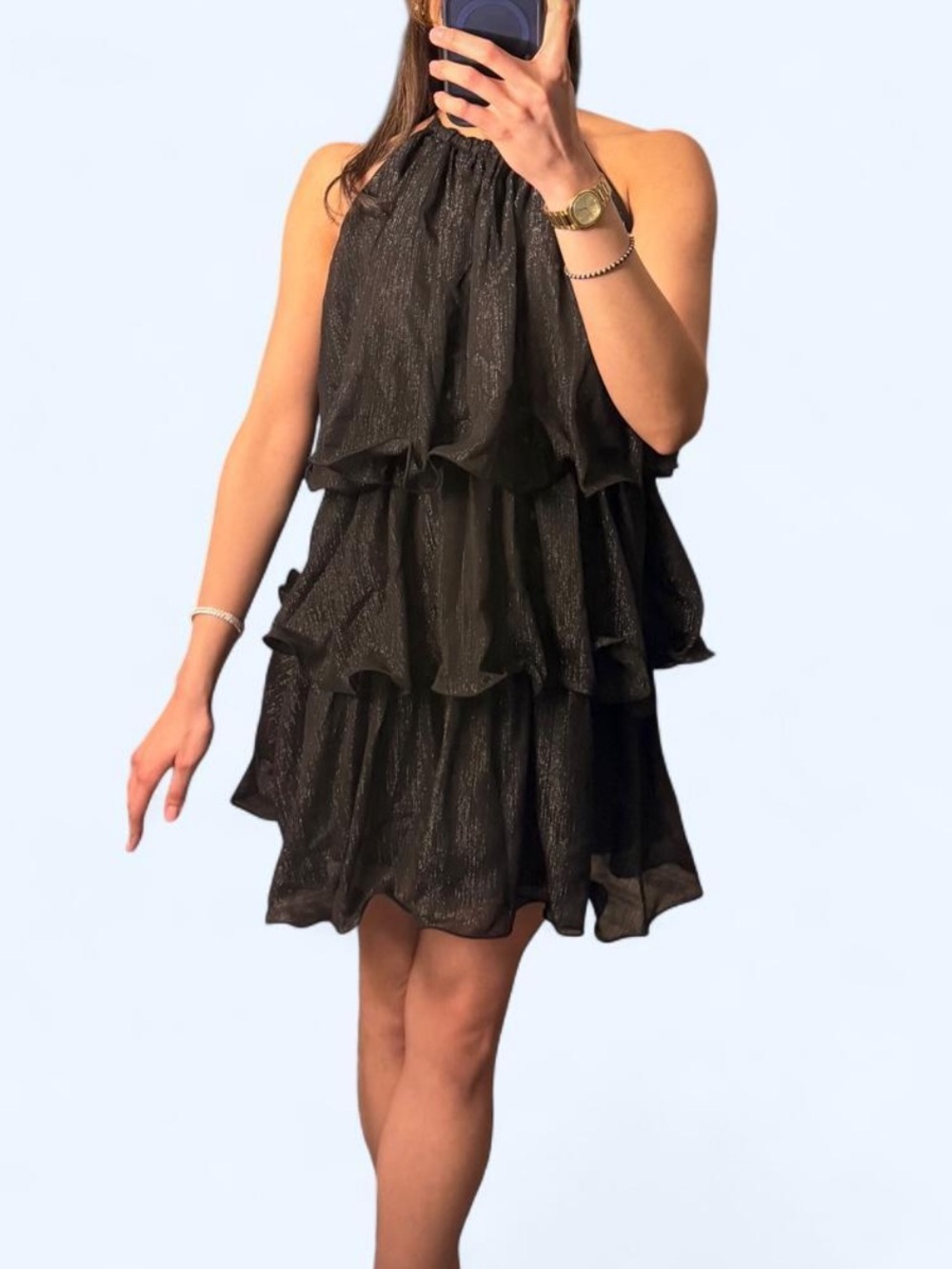 Black Tiered Halter Dress